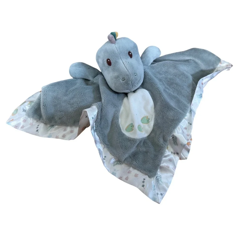 Douglas Baby Dinosaur Lovey Security Blanket Sage Green Satin Trim Plush Toy
